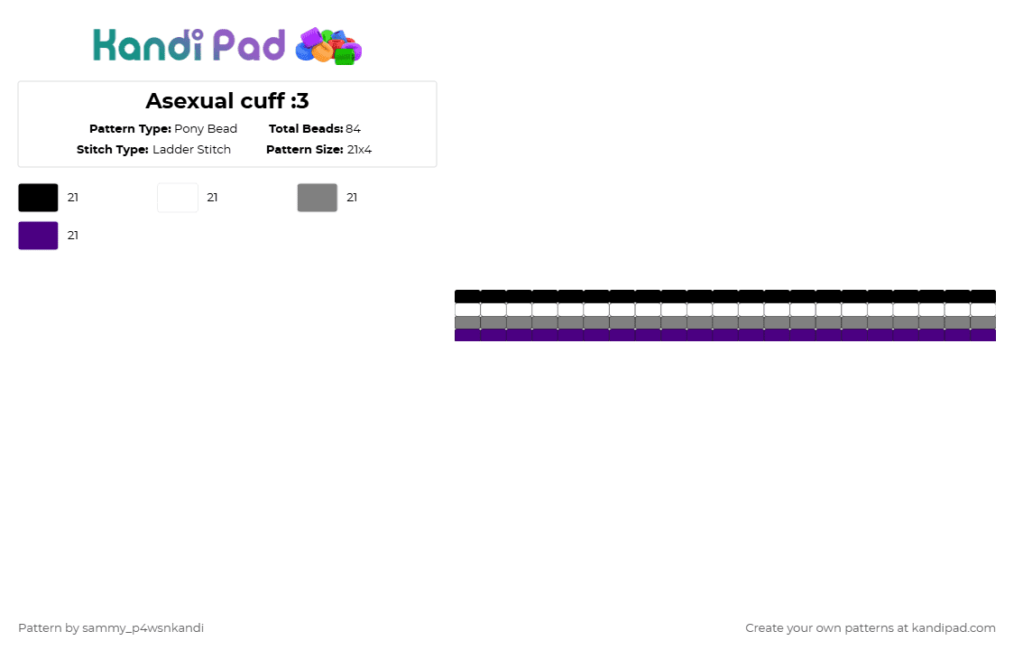 Asexual cuff :3 - Pony Bead Pattern by sammy_p4wsnkandi on Kandi Pad - gray,purple,asexual,silly