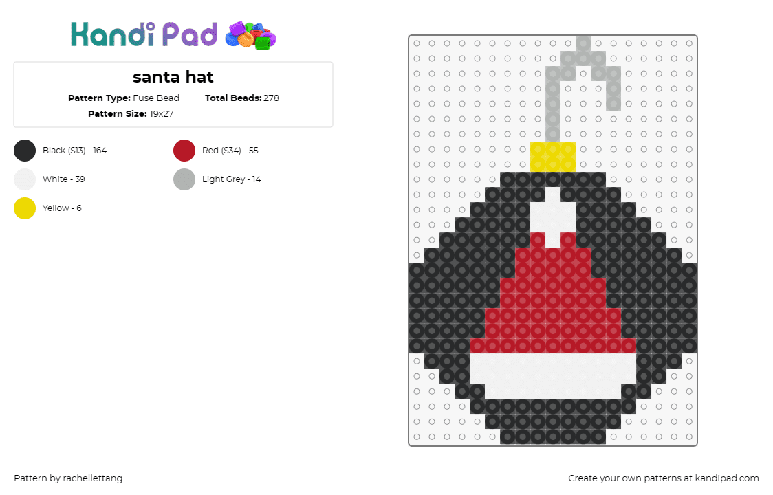 santa hat - Fuse Bead Pattern by rachellettang on Kandi Pad - ornament,santa,christmas,holiday,festive,cheer,symbol,traditional,winter,red