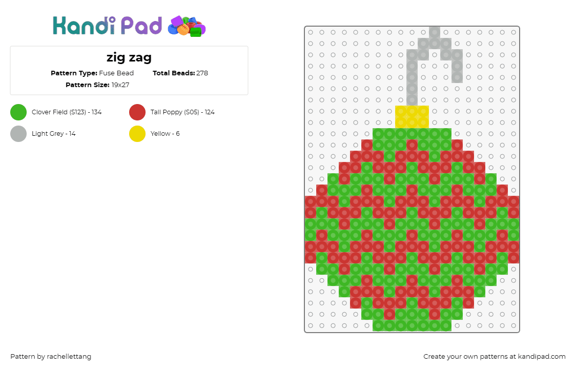 zig zag - Fuse Bead Pattern by rachellettang on Kandi Pad - ornament,christmas,holiday,lively,burst,festive,energy,pattern,green,red