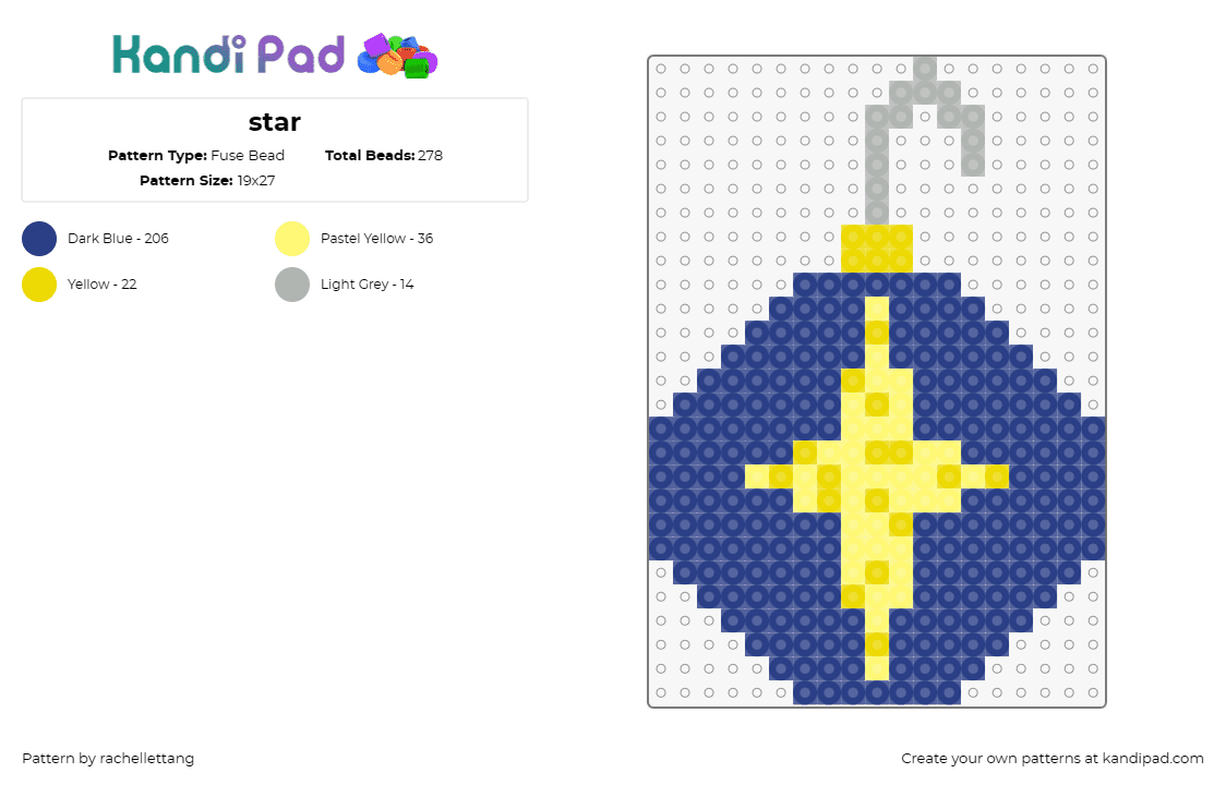 star - Fuse Bead Pattern by rachellettang on Kandi Pad - ornament,star,holiday,celebration,handmade,festive,seasonal,blue,yellow