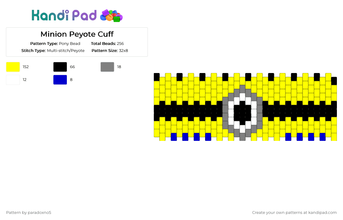 Minion Peyote Cuff - Pony Bead Pattern by paradoxno5 on Kandi Pad - yellow