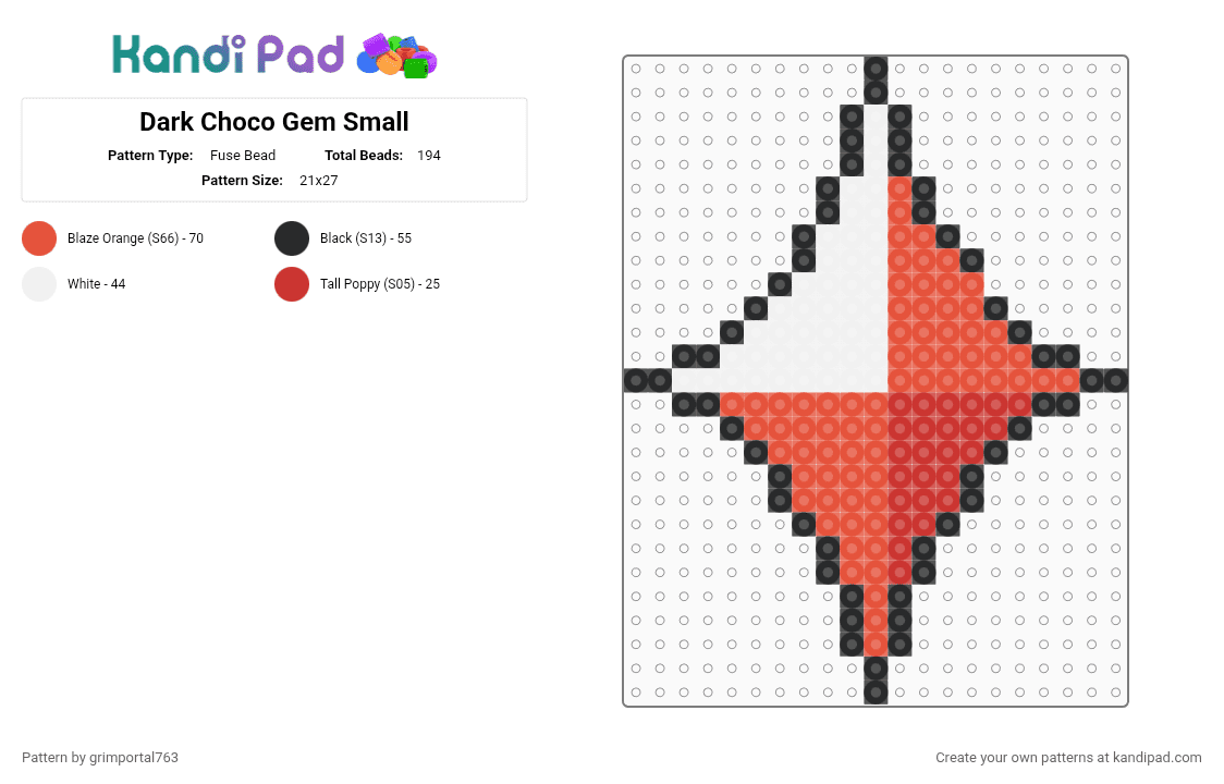 Dark Choco Gem Small - Fuse Bead Pattern by grimportal763 on Kandi Pad - white,red