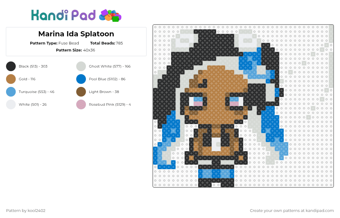 Marina Ida Splatoon - Fuse Bead Pattern by kool2402 on Kandi Pad - blue,tan