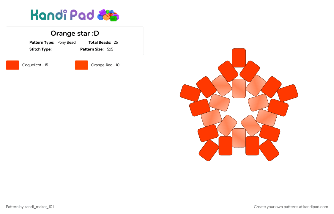 Orange star :D - Pony Bead Pattern by kandi_maker_101 on Kandi Pad - 