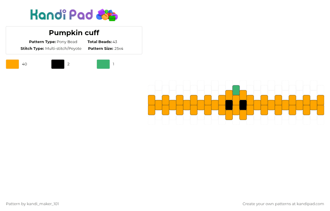 Pumpkin cuff - Pony Bead Pattern by kandi_maker_101 on Kandi Pad - orange