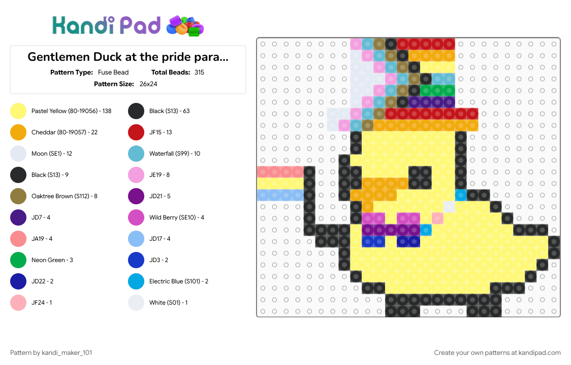 Gentlemen Duck at the pride parade!! - Fuse Bead Pattern by kandi_maker_101 on Kandi Pad - yellow