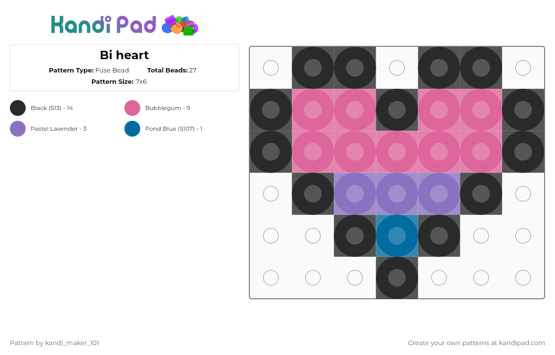 Bi heart - Fuse Bead Pattern by kandi_maker_101 on Kandi Pad - pink,blue