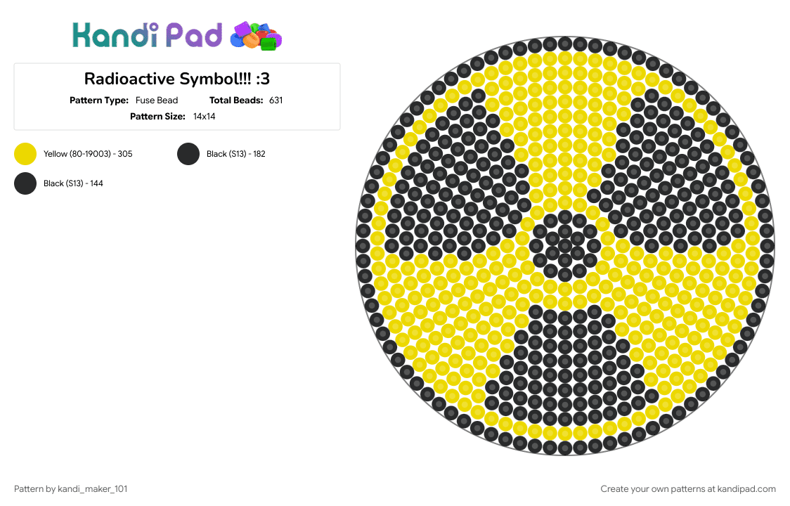 Radioactive Symbol!!! :3 - Fuse Bead Pattern by kandi_maker_101 on Kandi Pad - black, yellow