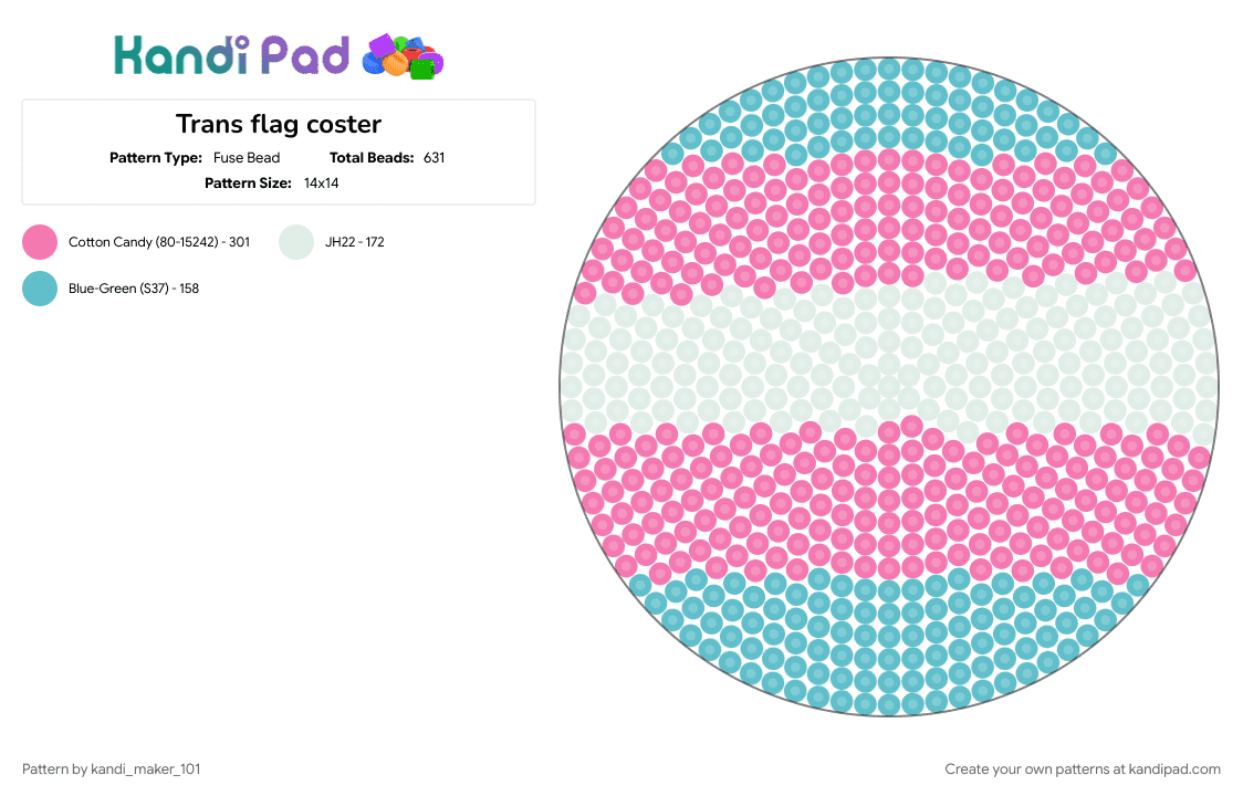Trans flag coster - Fuse Bead Pattern by kandi_maker_101 on Kandi Pad - 