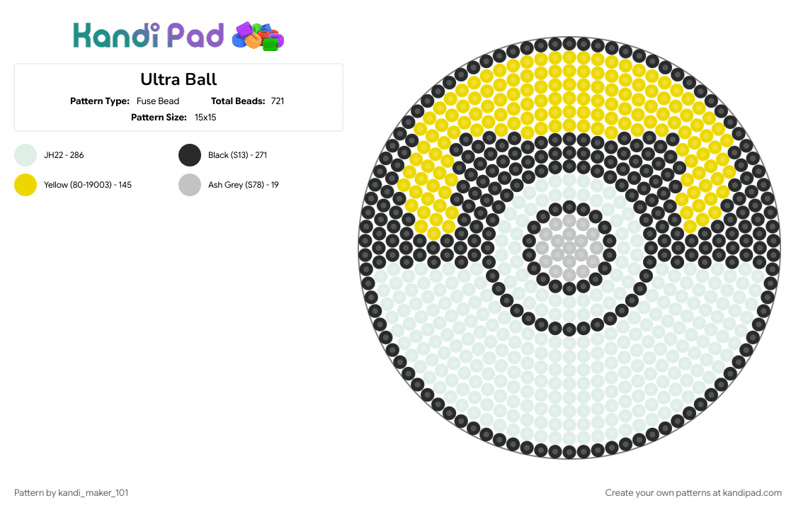 Ultra Ball - Fuse Bead Pattern by kandi_maker_101 on Kandi Pad - white, yellow