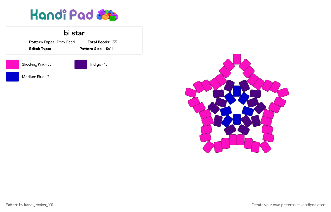 bi star - Pony Bead Pattern by kandi_maker_101 on Kandi Pad - pink, purple