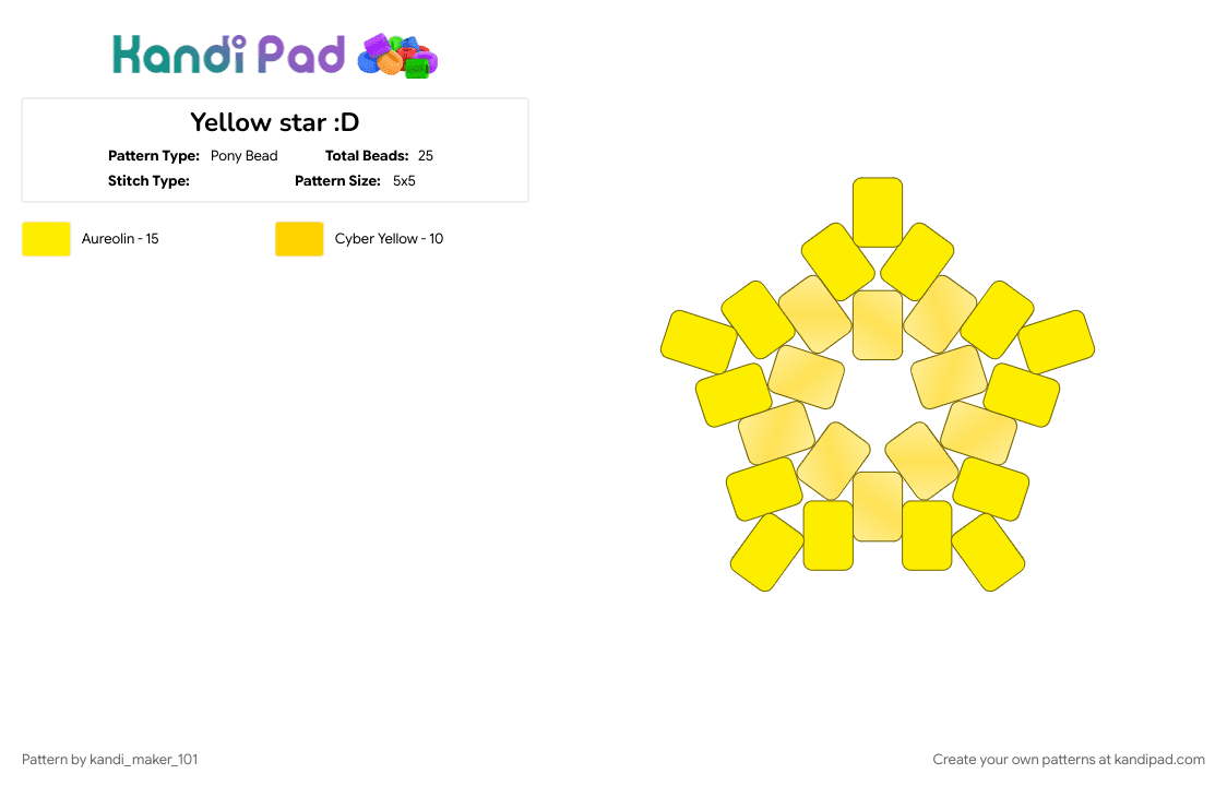 Yellow star :D - Pony Bead Pattern by kandi_maker_101 on Kandi Pad - 