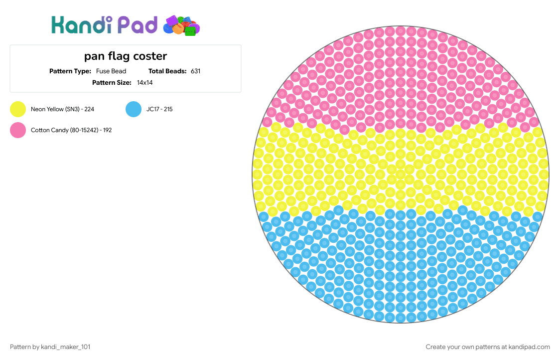 pan flag coster - Fuse Bead Pattern by kandi_maker_101 on Kandi Pad - light blue, yellow