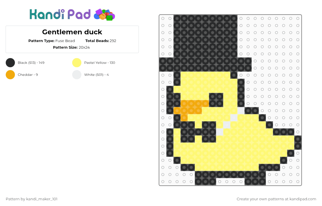 Gentlemen duck - Fuse Bead Pattern by kandi_maker_101 on Kandi Pad - ducky,top hat,yellow