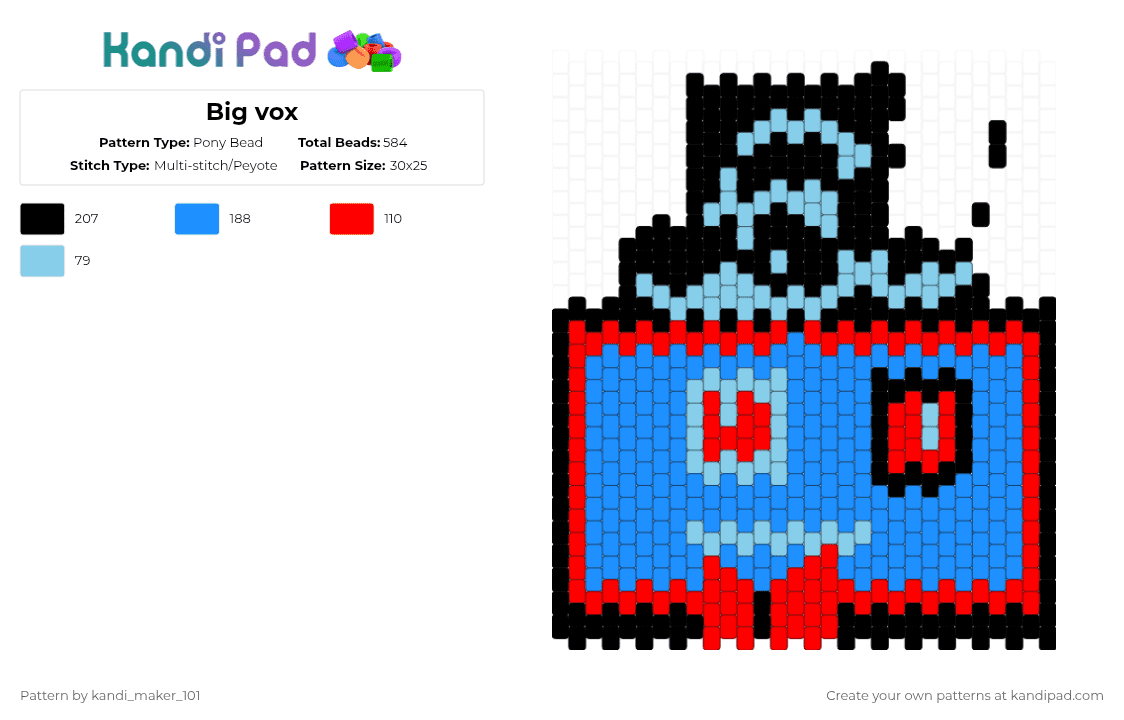 Big vox - Pony Bead Pattern by kandi_maker_101 on Kandi Pad - red,light blue