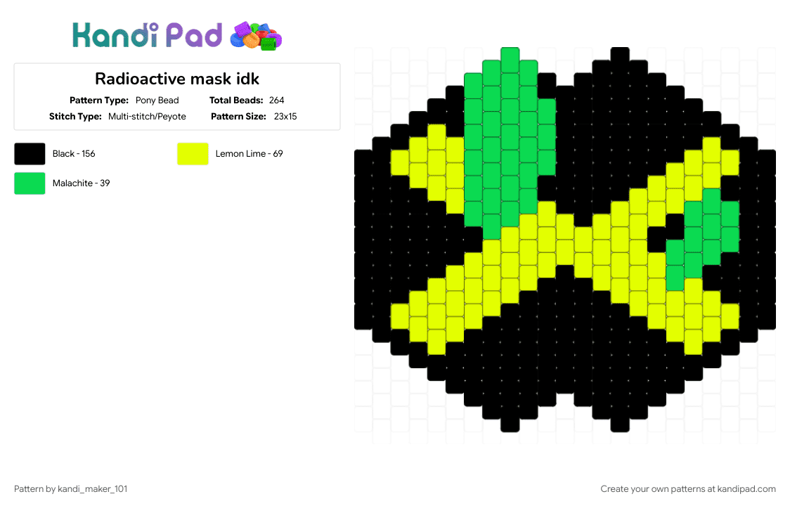 Radioactive mask idk - Pony Bead Pattern by kandi_maker_101 on Kandi Pad - teal, yellow