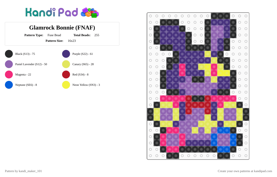 Glamrock Bonnie (FNAF) - Fuse Bead Pattern by kandi_maker_101 on Kandi Pad - pink,purple
