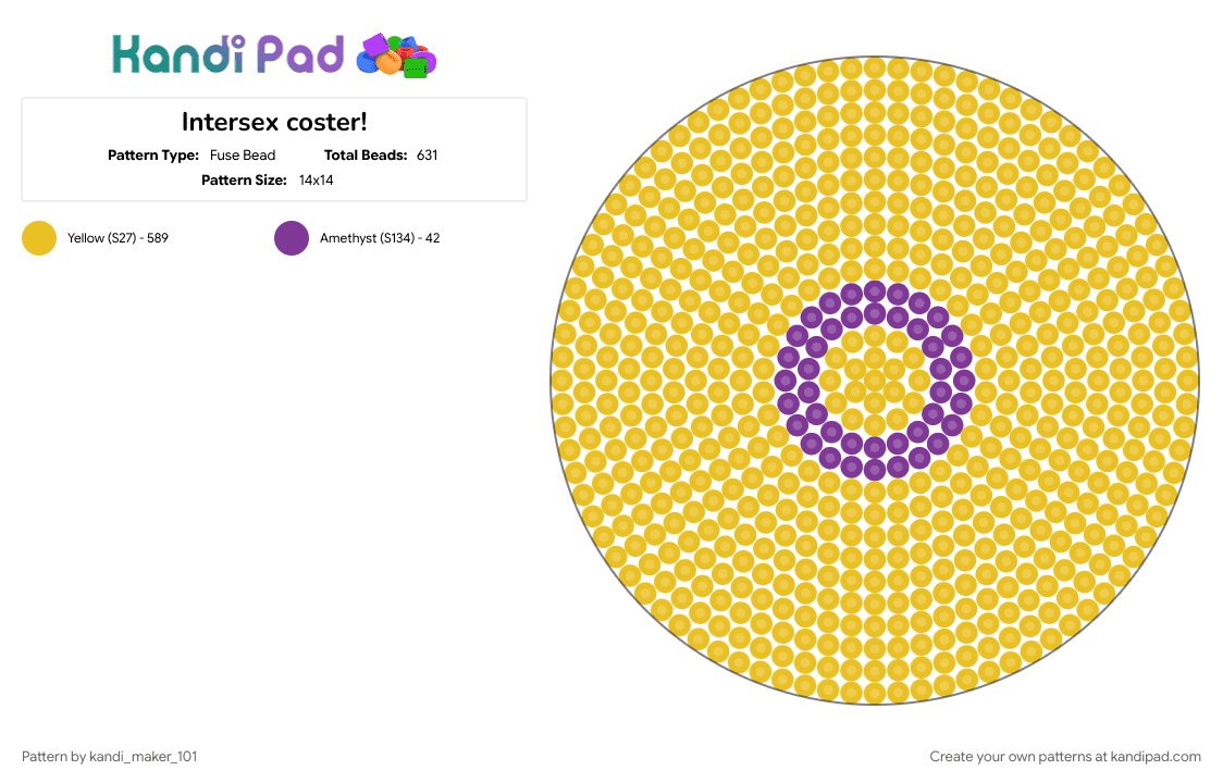 Intersex coster! - Fuse Bead Pattern by kandi_maker_101 on Kandi Pad - yellow