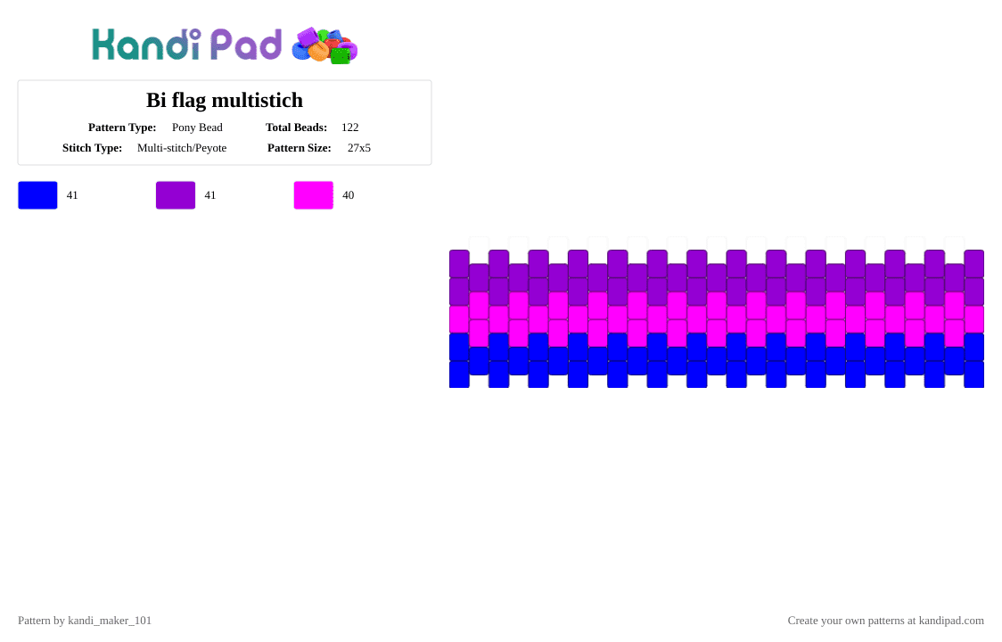 Bi flag multistich - Pony Bead Pattern by kandi_maker_101 on Kandi Pad - purple,pink