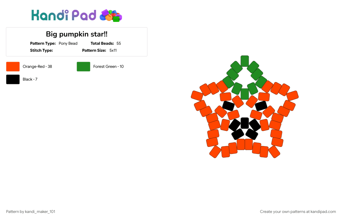Big pumpkin star!! - Pony Bead Pattern by kandi_maker_101 on Kandi Pad - red