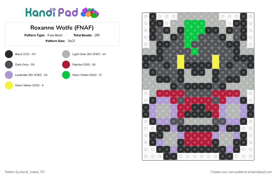 Roxanne Wolfe (FNAF) - Fuse Bead Pattern by kandi_maker_101 on Kandi Pad - beige, gray