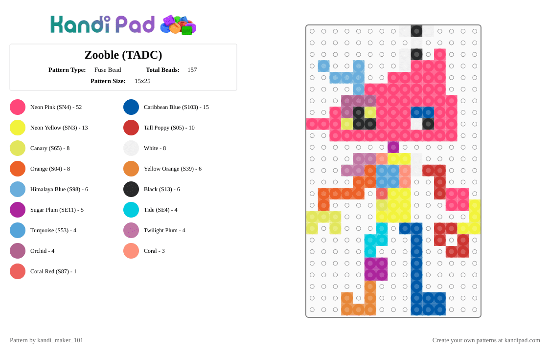 Zooble (TADC) - Fuse Bead Pattern by kandi_maker_101 on Kandi Pad - red