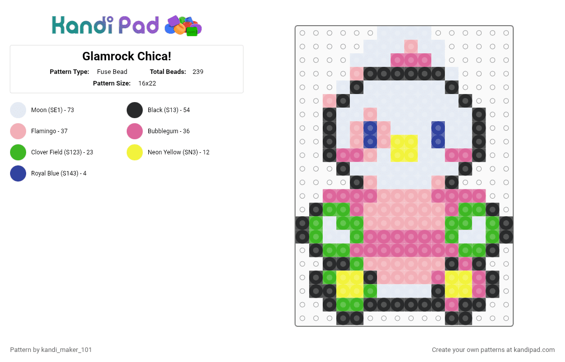 Glamrock Chica(fnaf) - Fuse Bead Pattern by kandi_maker_101 on Kandi Pad - pink,green,beige