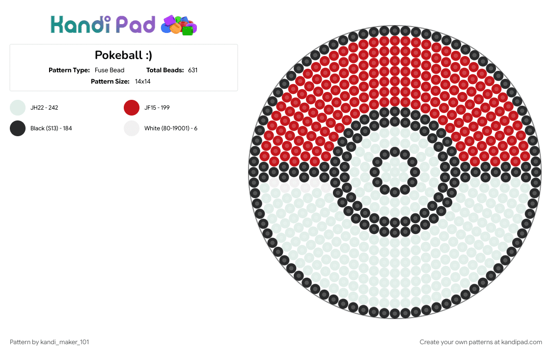 Pokeball :) - Fuse Bead Pattern by kandi_maker_101 on Kandi Pad - red, white