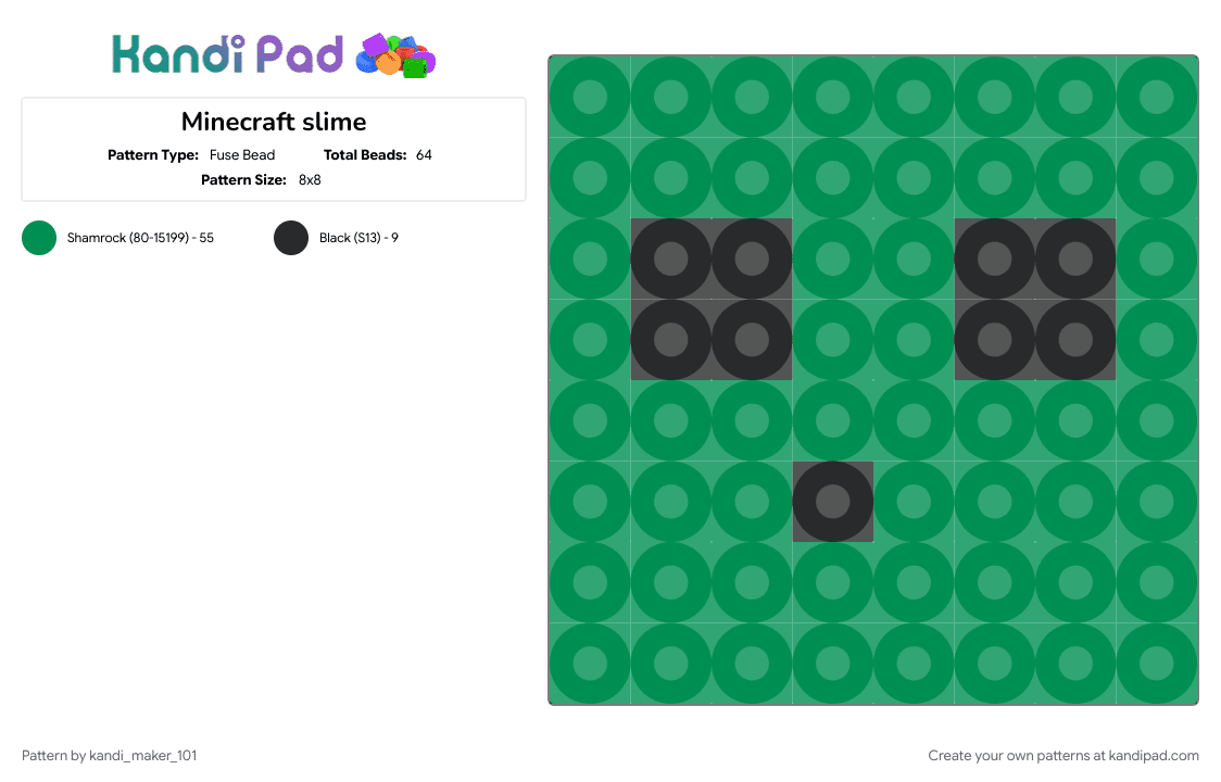 Minecraft slime Fuse Bead Pattern - Kandi Pad | Kandi Patterns, Fuse ...