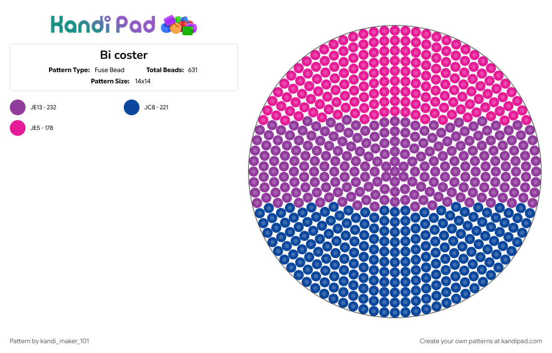 Bi coster - Fuse Bead Pattern by kandi_maker_101 on Kandi Pad - blue, pink
