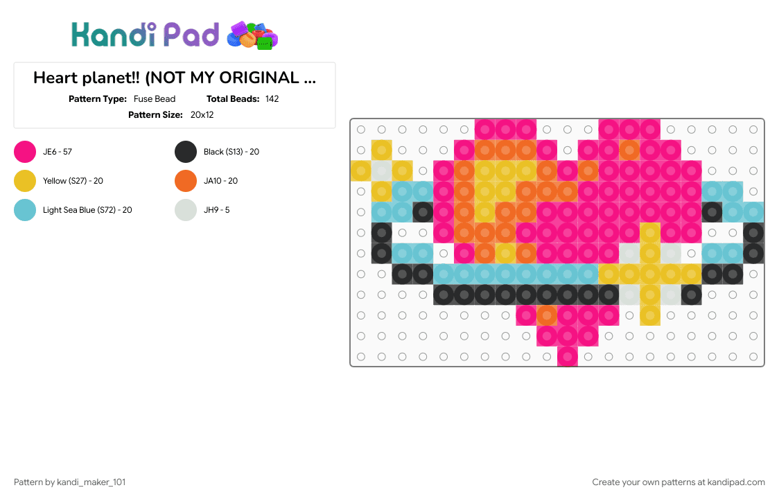 Heart planet!! (NOT MY ORIGINAL PATTERN) - Fuse Bead Pattern by kandi_maker_101 on Kandi Pad - pink