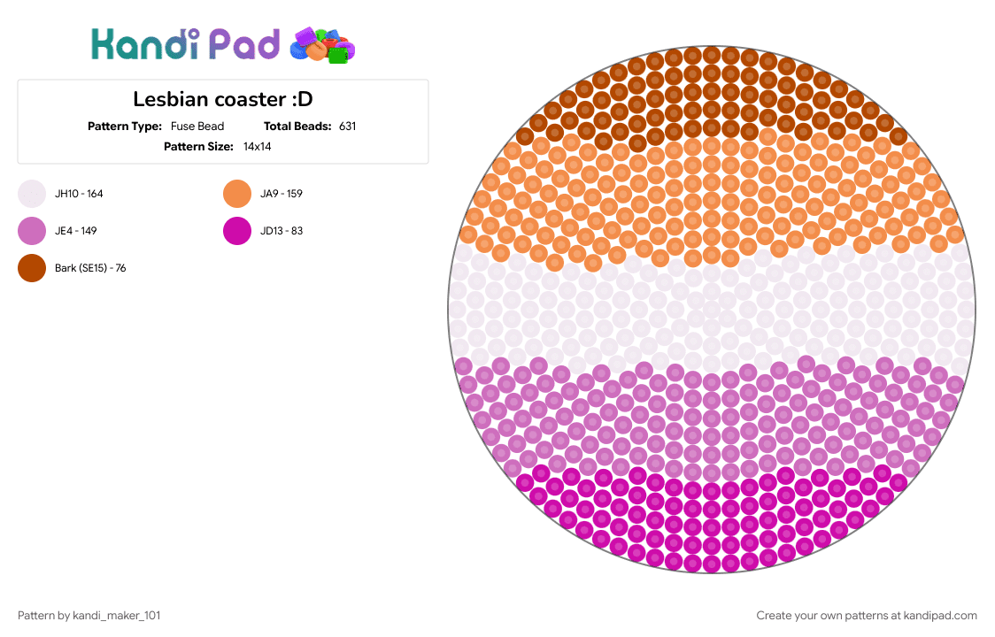 Lesbian coaster :D - Fuse Bead Pattern by kandi_maker_101 on Kandi Pad - orange, pink