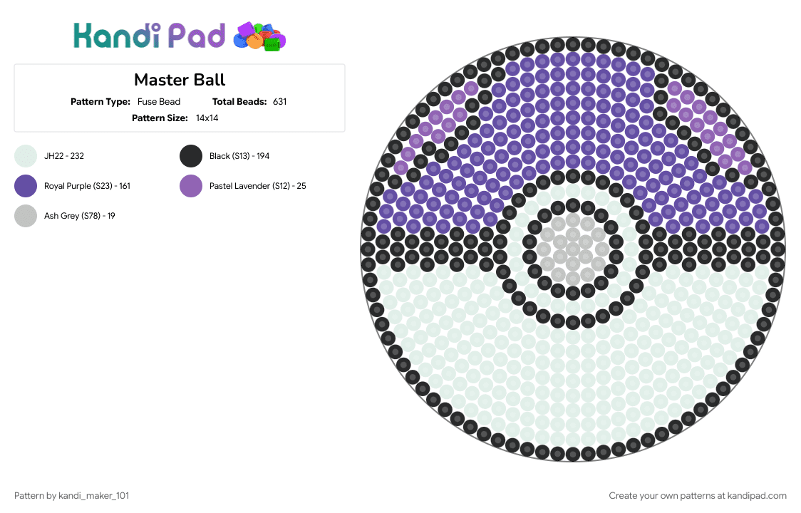 Master Ball - Fuse Bead Pattern by kandi_maker_101 on Kandi Pad - purple, white