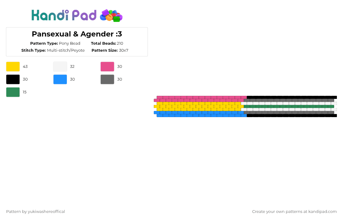 Pansexual & Agender :3 - Pony Bead Pattern by yukiwashereoffical on Kandi Pad - agender, gray, lgbt, light blue, pansexual, pink, pride, yellow