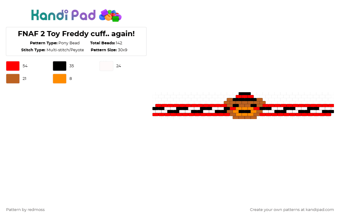 FNAF 2 Toy Freddy cuff.. again! - Pony Bead Pattern by redmoss on Kandi Pad - red