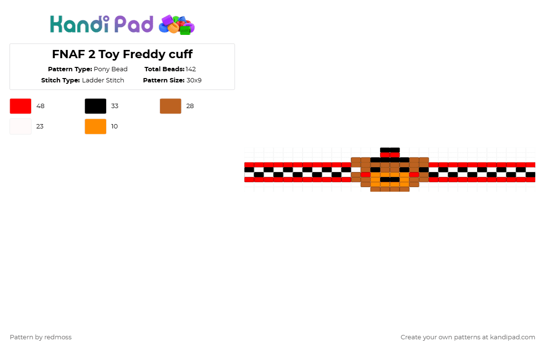 FNAF 2 Toy Freddy cuff - Pony Bead Pattern by redmoss on Kandi Pad - red,fnaf,bear,ladder,toy freddy,five nights at freddys,five nights at freddys 2