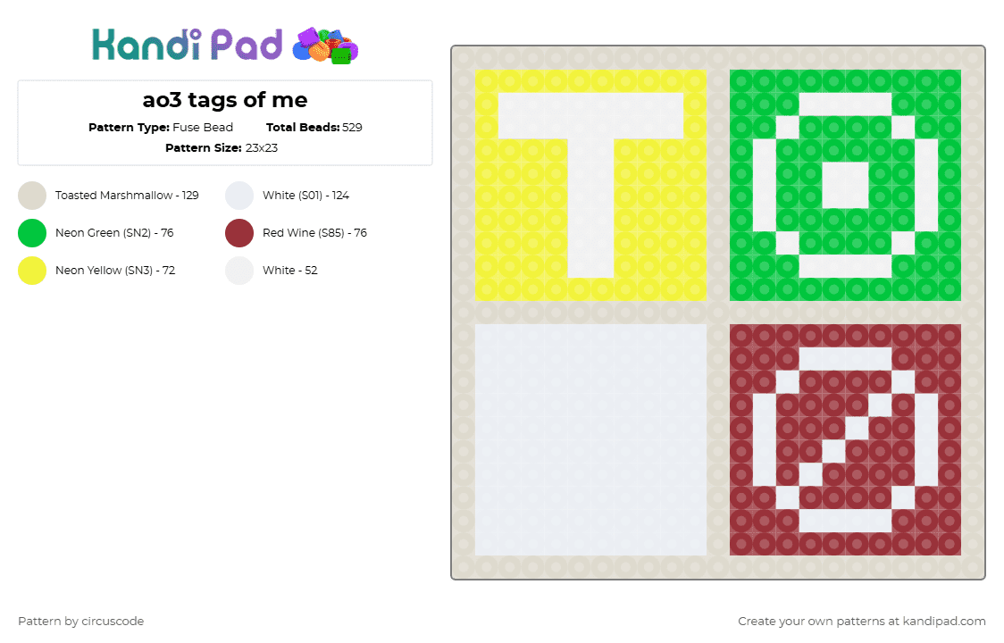 ao3 tags of me - Fuse Bead Pattern by circuscode on Kandi Pad - beige