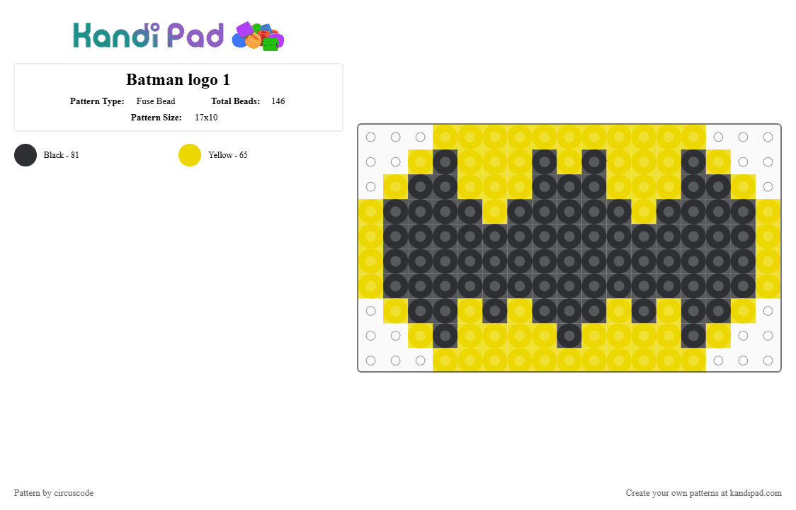 Batman logo 1 - Fuse Bead Pattern by circuscode on Kandi Pad - yellow,black