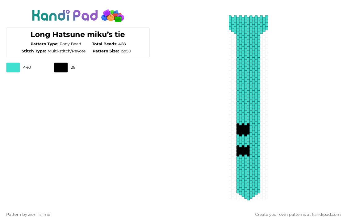 Long Hatsune miku’s tie - Pony Bead Pattern by zion_is_me on Kandi Pad - light blue