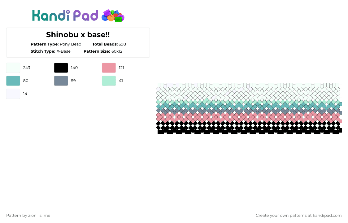 Shinobu x base!! - Pony Bead Pattern by zion_is_me on Kandi Pad - white,teal,pink
