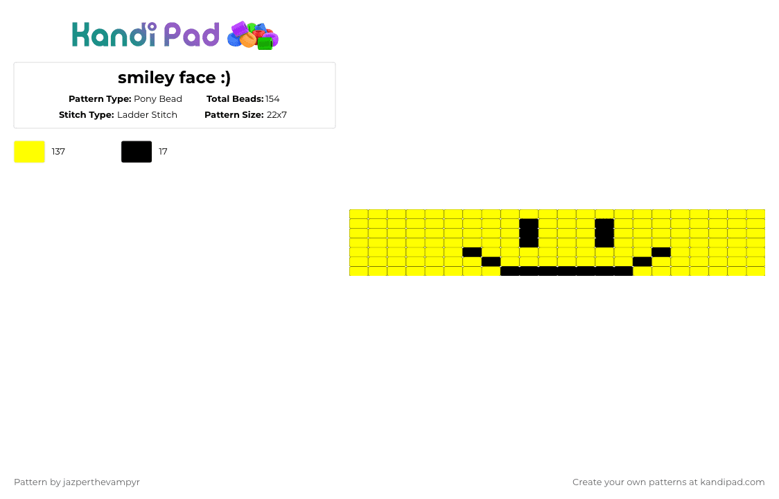 smiley face :) - Pony Bead Pattern by jazperthevampyr on Kandi Pad - yellow,smiley,smiley face,smile