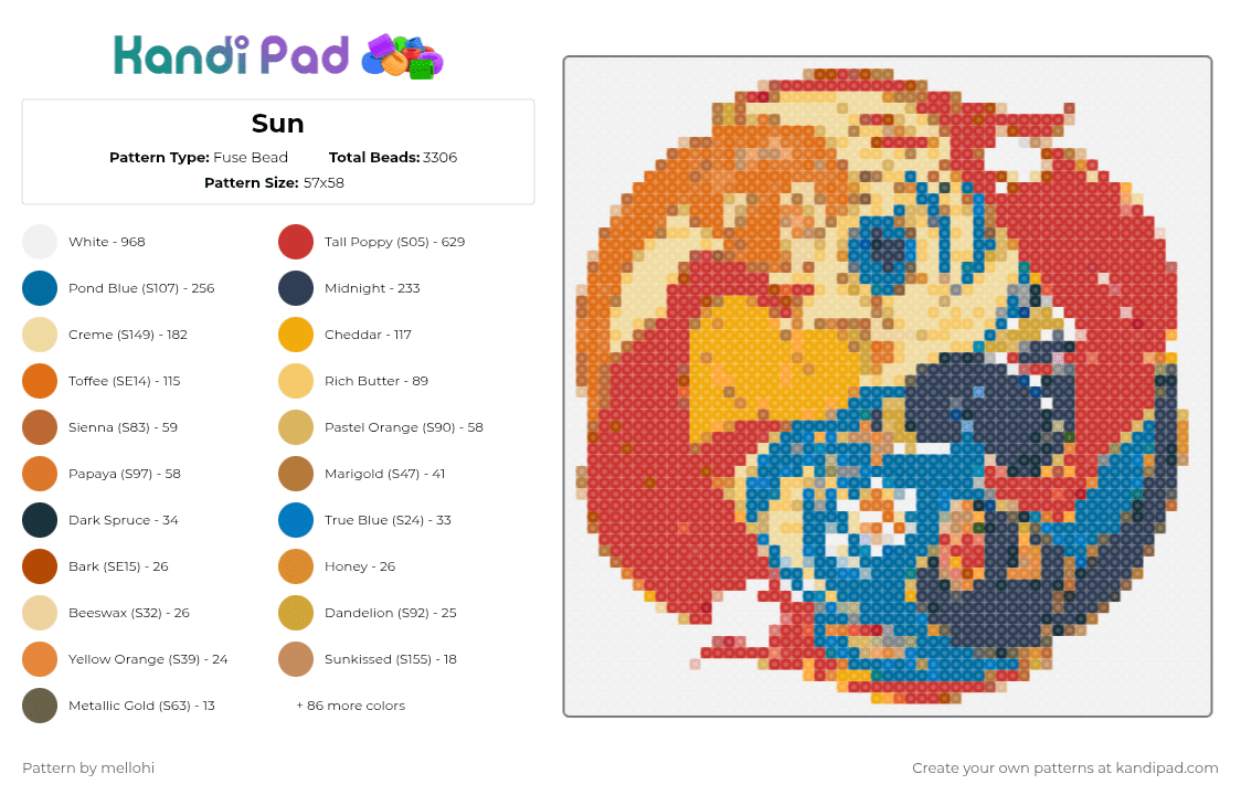Sun - Fuse Bead Pattern by mellohi on Kandi Pad - red,tan,blue,purple,colorful