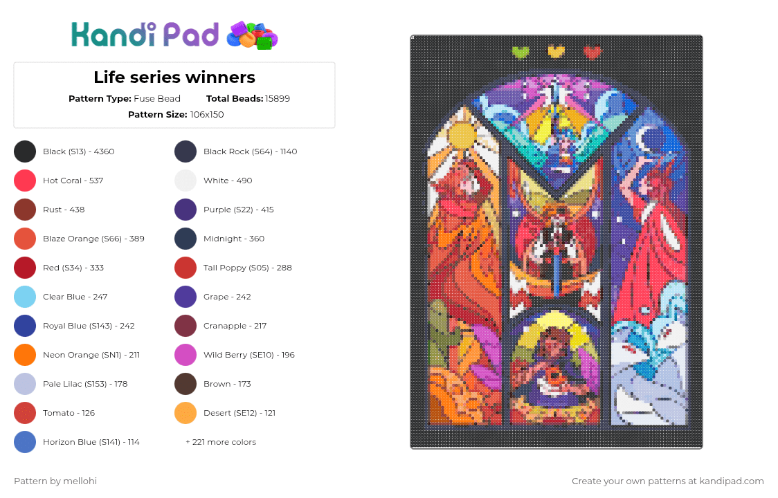 Life series winners - Fuse Bead Pattern by mellohi on Kandi Pad - orange,purple,pink,light blue,colorful