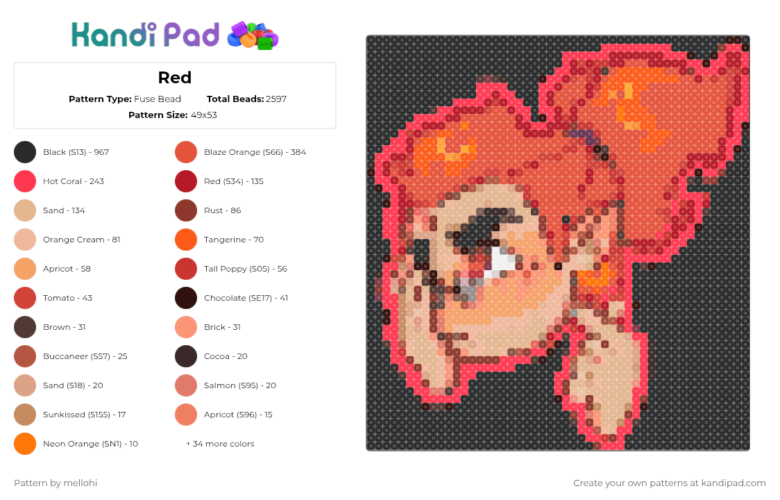 Red - Fuse Bead Pattern by mellohi on Kandi Pad - red,orange,beige