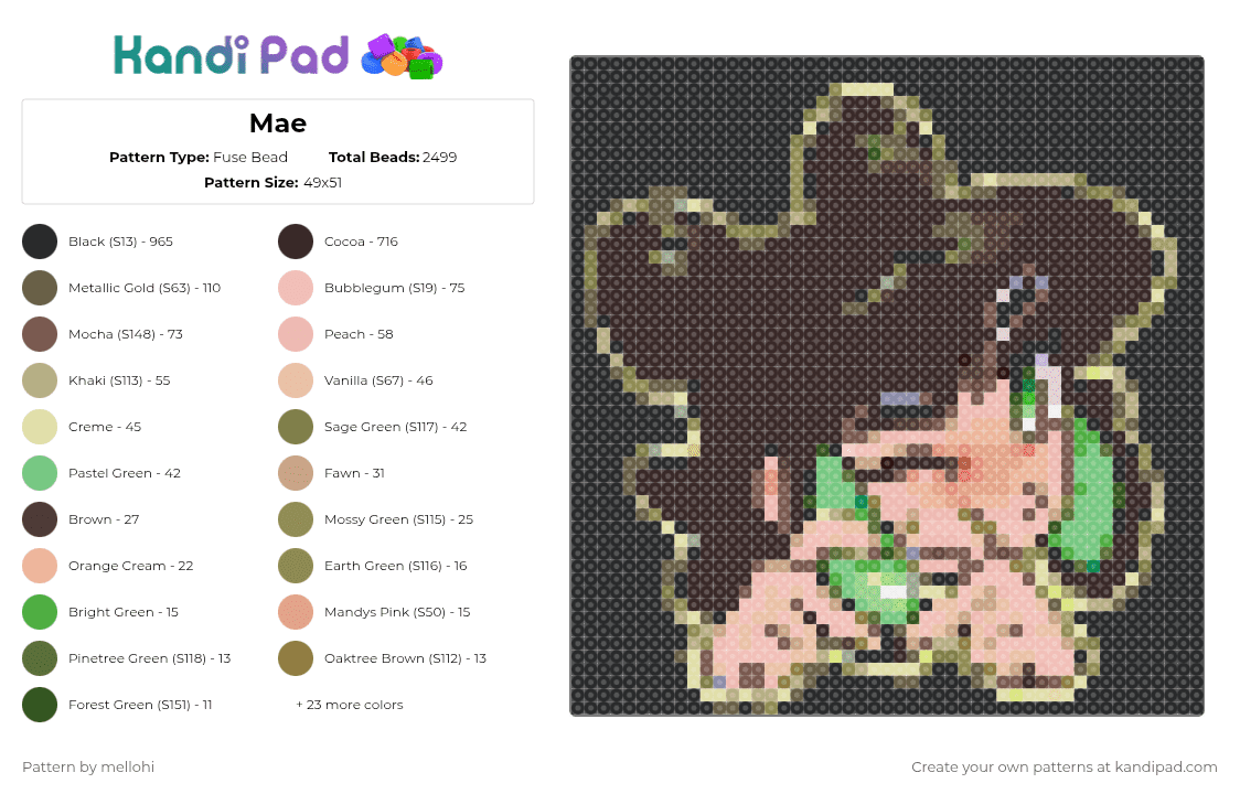 Mae - Fuse Bead Pattern by mellohi on Kandi Pad - black,tan,beige,colorful