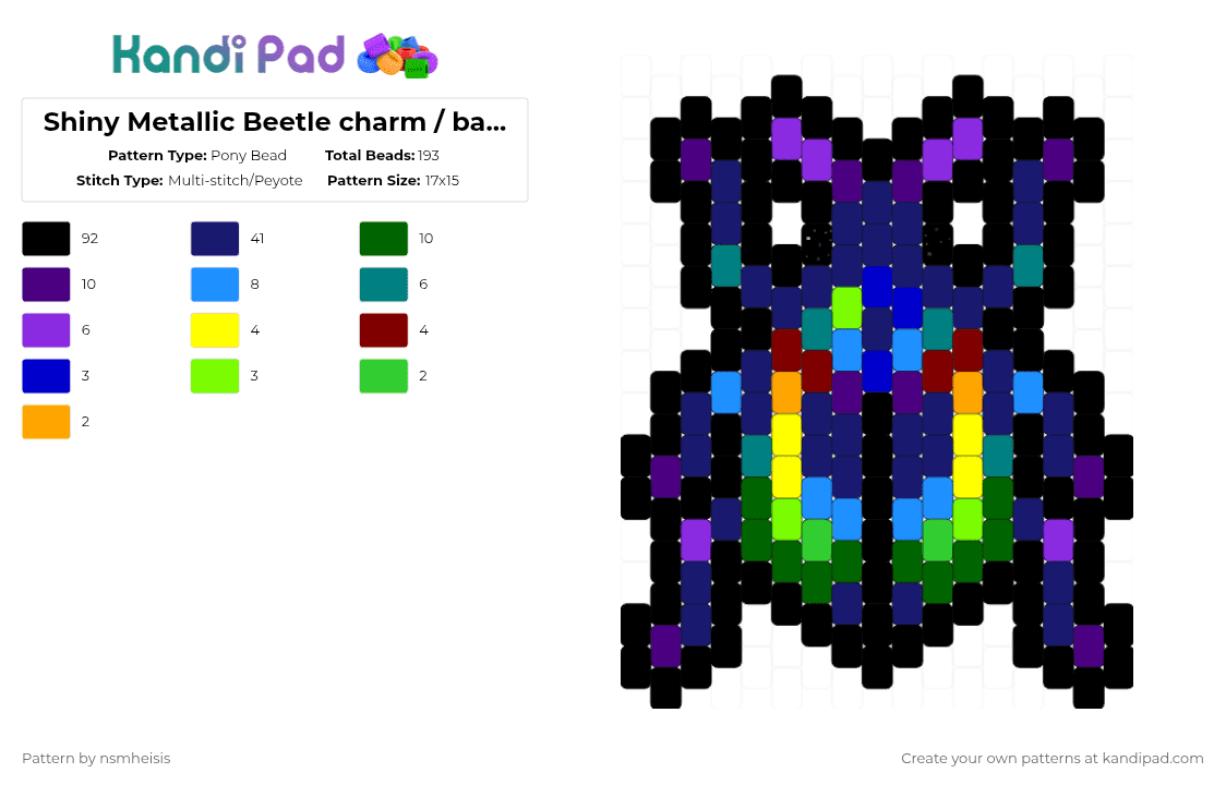 Shiny Metallic Beetle charm / banner - Pony Bead Pattern by nsmheisis on Kandi Pad - black,purple,green