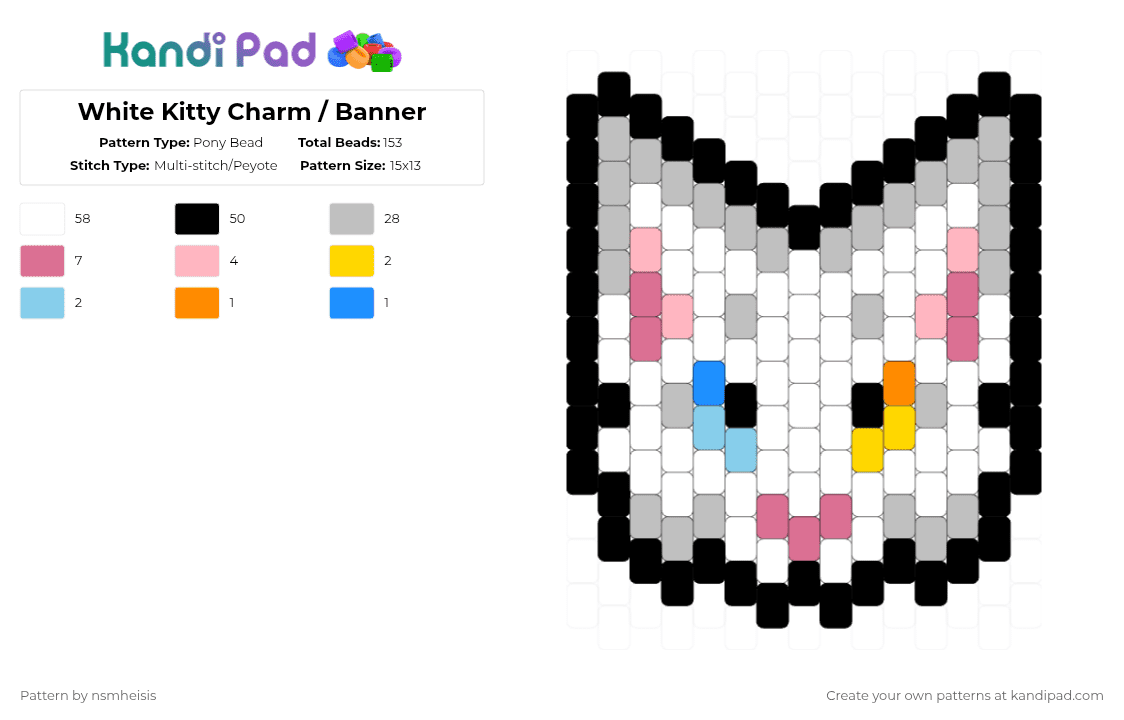 White Kitty Charm / Banner - Pony Bead Pattern by nsmheisis on Kandi Pad - white,pink,beige