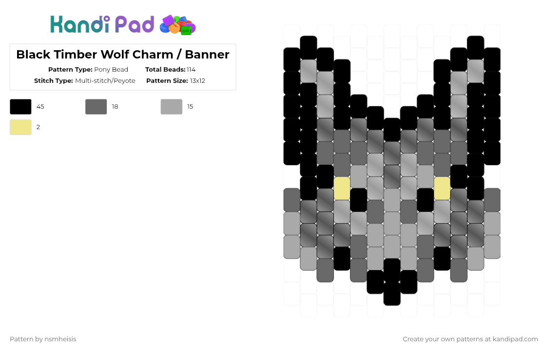 Black Timber Wolf Charm / Banner - Pony Bead Pattern by nsmheisis on Kandi Pad - black,gray