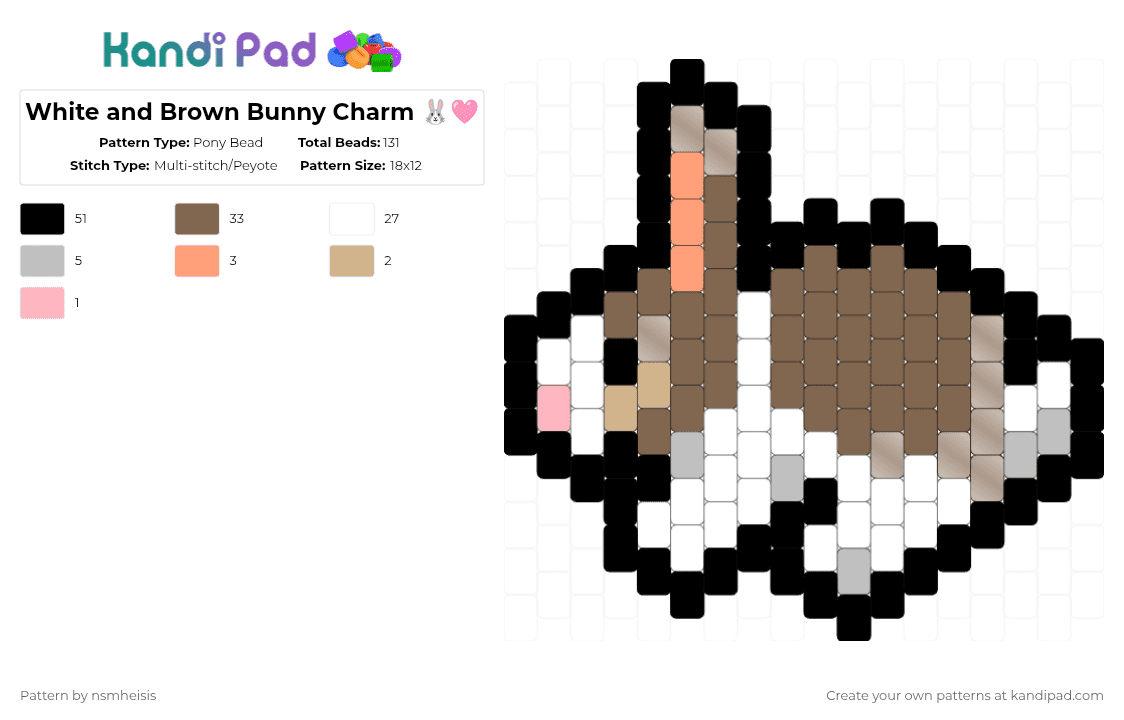 White and Brown Bunny Charm 🐰🩷 - Pony Bead Pattern by nsmheisis on Kandi Pad - tan