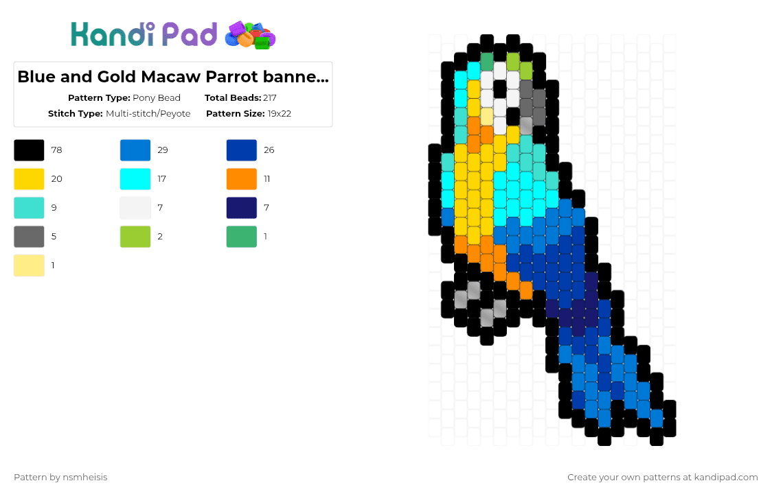 Blue and Gold Macaw Parrot banner 🦜 - Pony Bead Pattern by nsmheisis on Kandi Pad - light blue,yellow,blue
